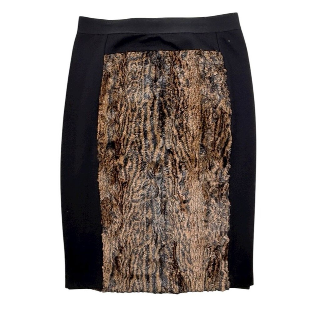 BCBG Max Azria Ines Faux Fur Panel Pencil Skirt Camel Brown Y2K Mob Wife S